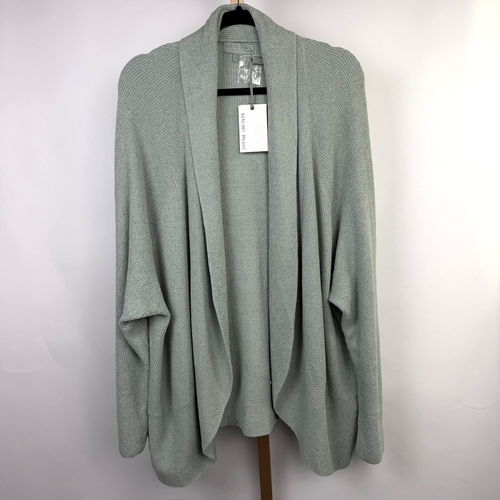 Barefoot Dreams Cardigan Womens 3X Sage Green CozyChic Ultra Lite Open Front